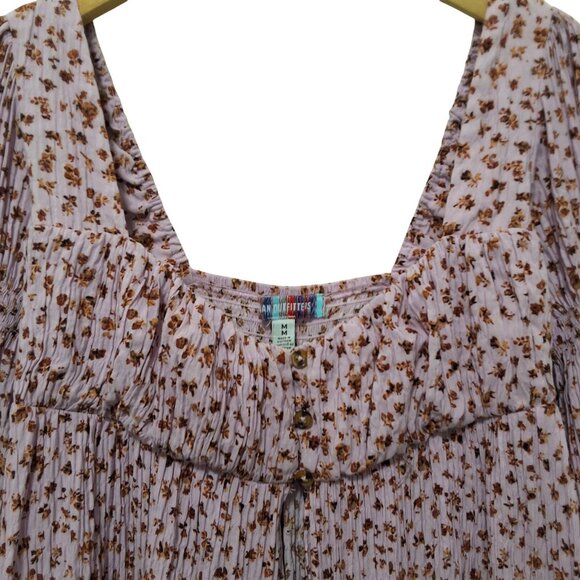 Urban Outfitters Floral Milkmaid Babydoll Top Poet Sleeves Tie Cuff Sz M - Picture 5 of 12